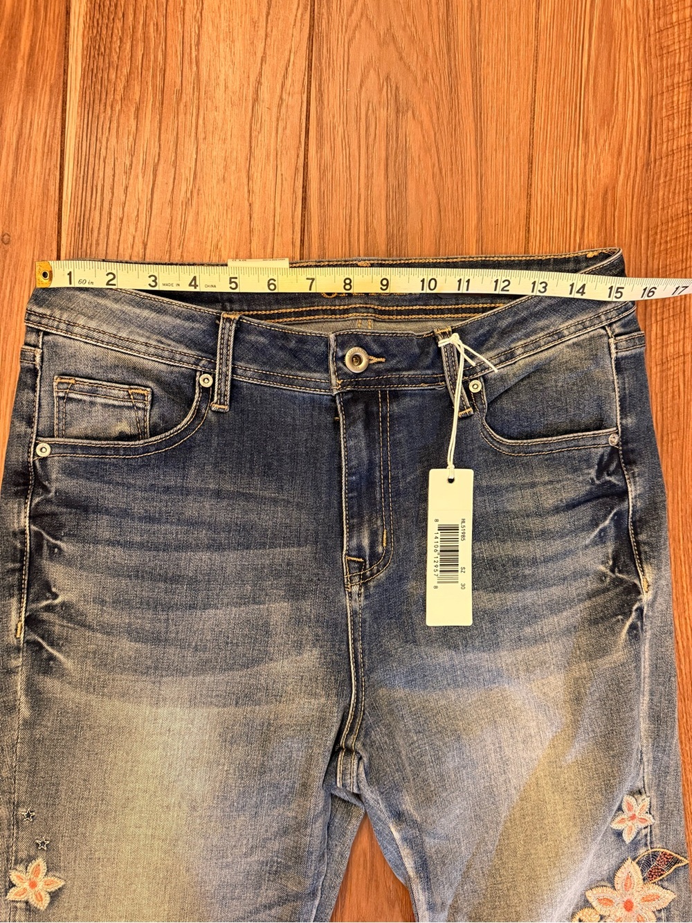 Gracia Blue Flare Jeans with Multicolor Floral Embroidery - Picture 7 of 7